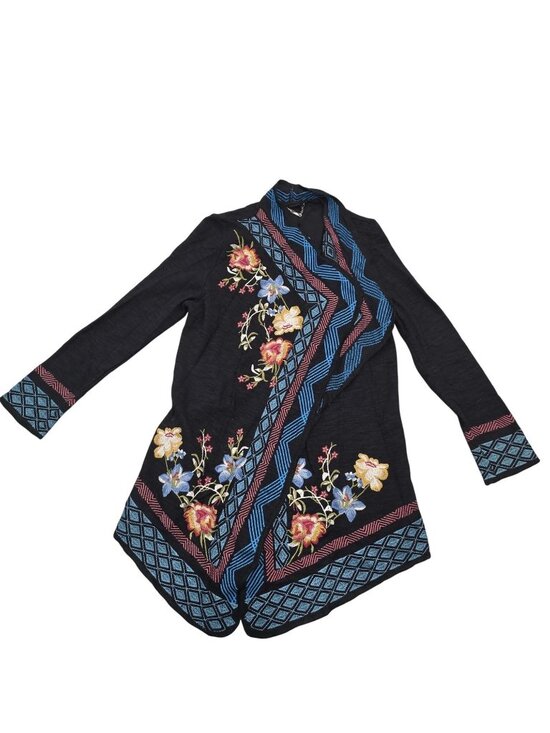 paparazzi Sweaters - Paparazzi NWT Embroidered Open-Front Black Cardigan With Floral Accent Tribal SM